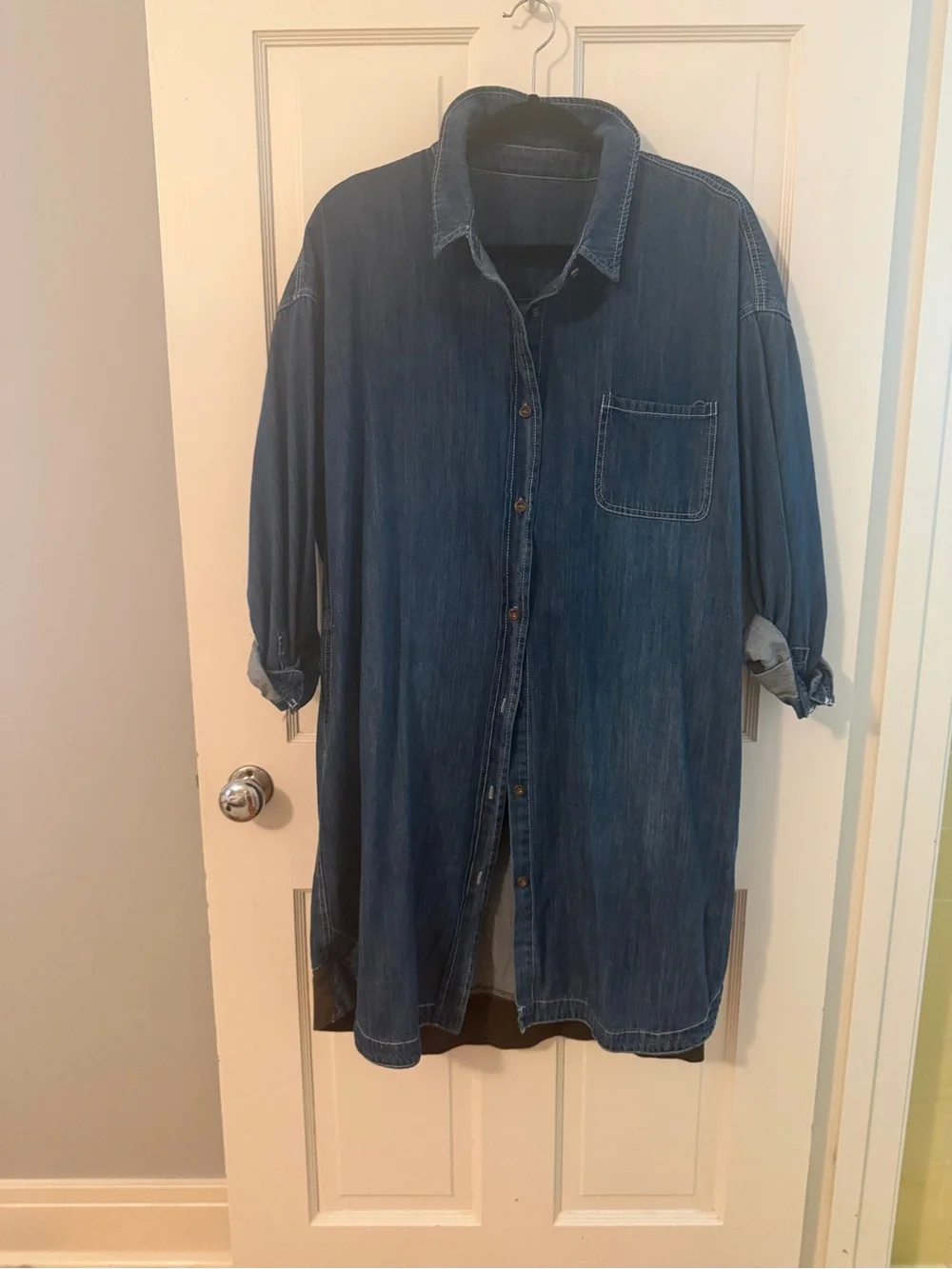 Denim Button-Up Longline Shirt - Blue